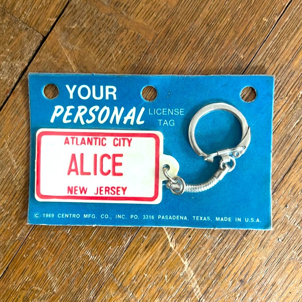 1969 Alice Atlantic City License Tag Keychain